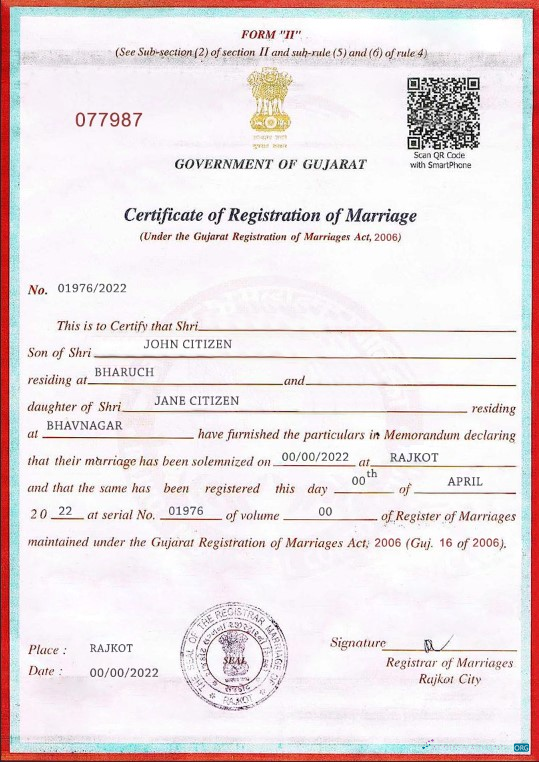 Download India Government of Gujarat marriage certificate template in PSD format Photoshop template